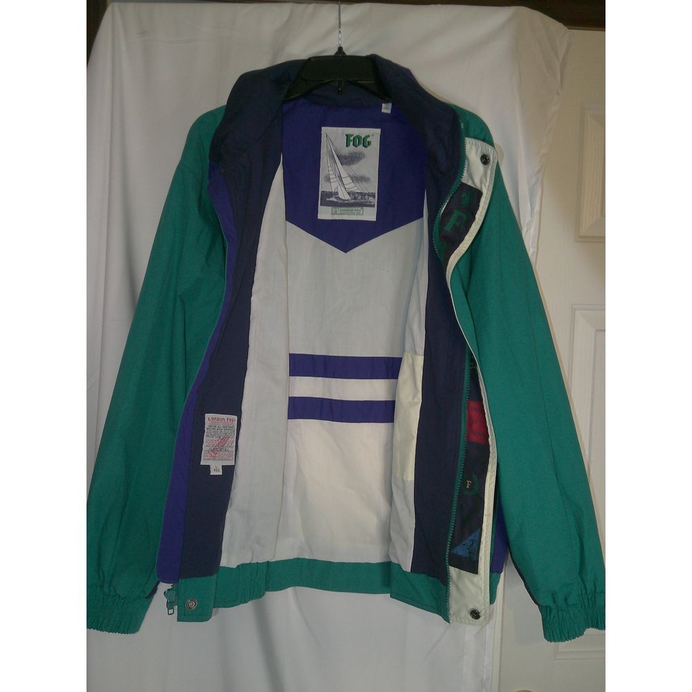 Vintage London Fog Sailing‎ Windbreaker Jacket Green Navy White Color Block